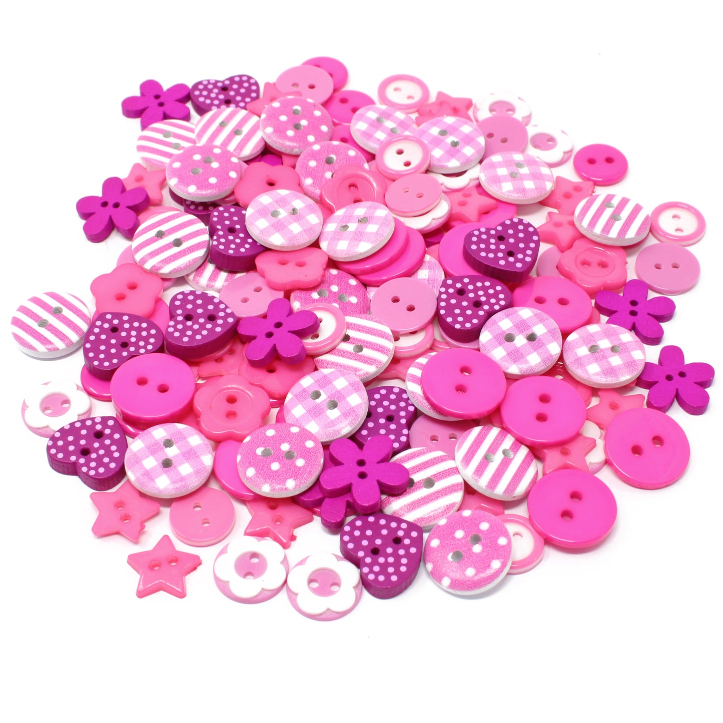 Bright Pink 150 Mix Wood Acrylic & Resin Buttons