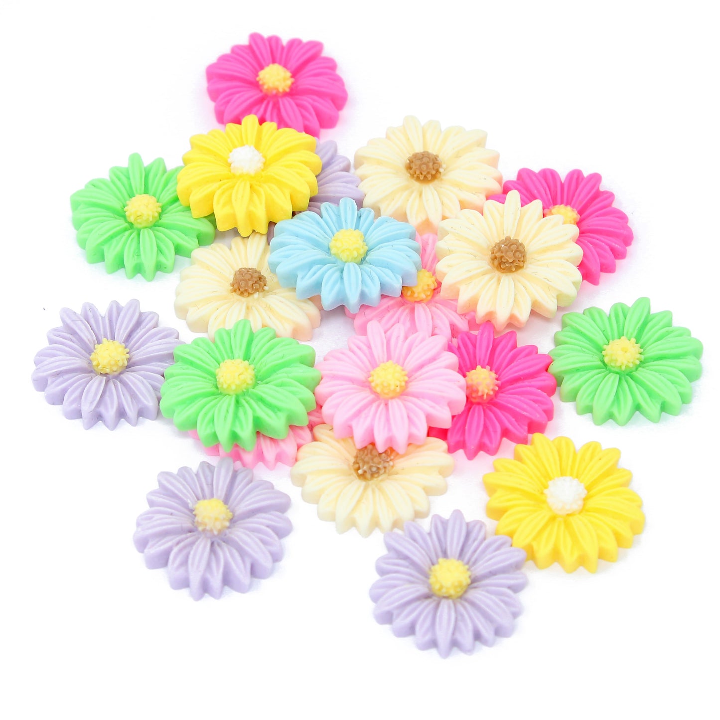 20 Mix Multicoloured 20mm Rustic Daisy Flower Resin Flatbacks