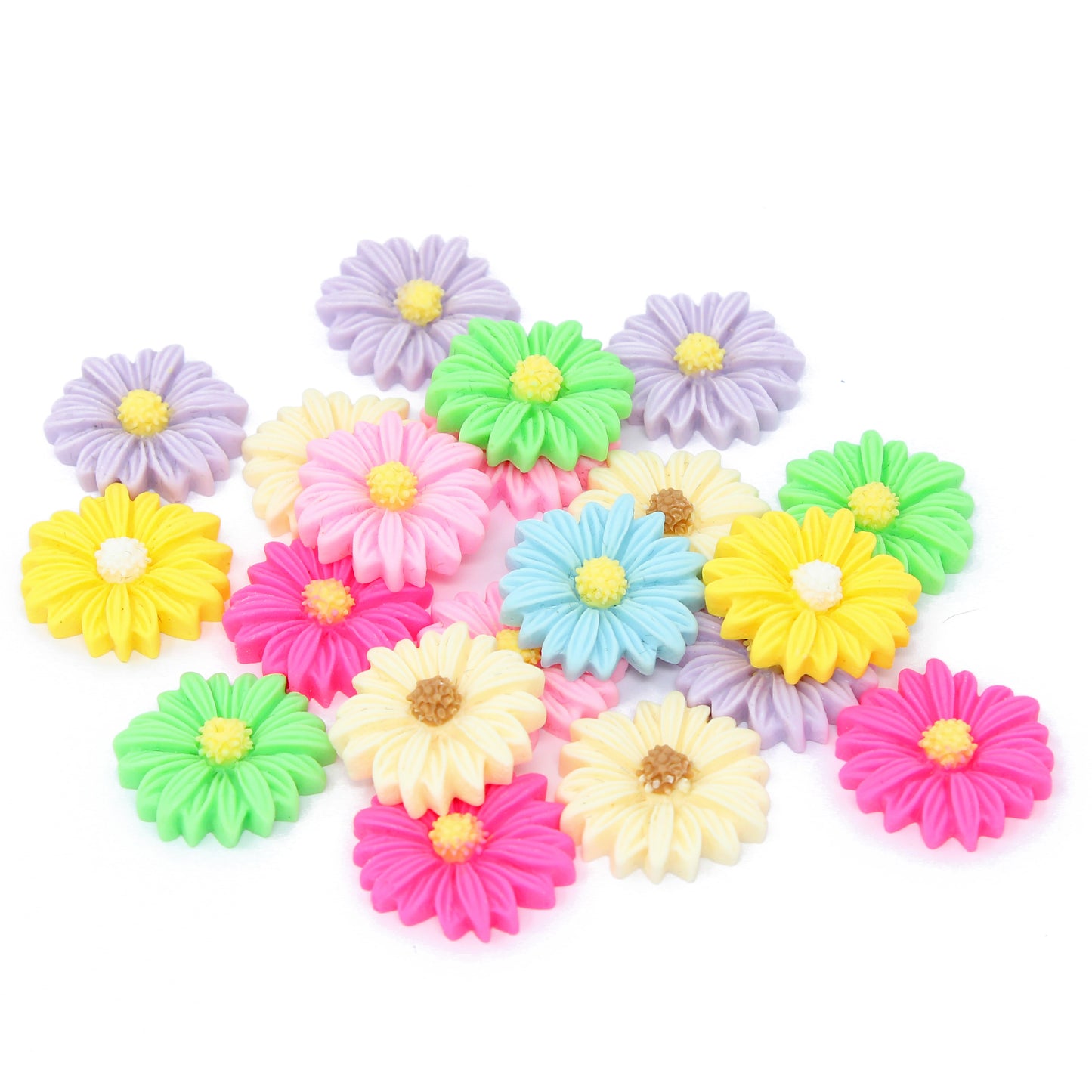 20 Mix Multicoloured 20mm Rustic Daisy Flower Resin Flatbacks
