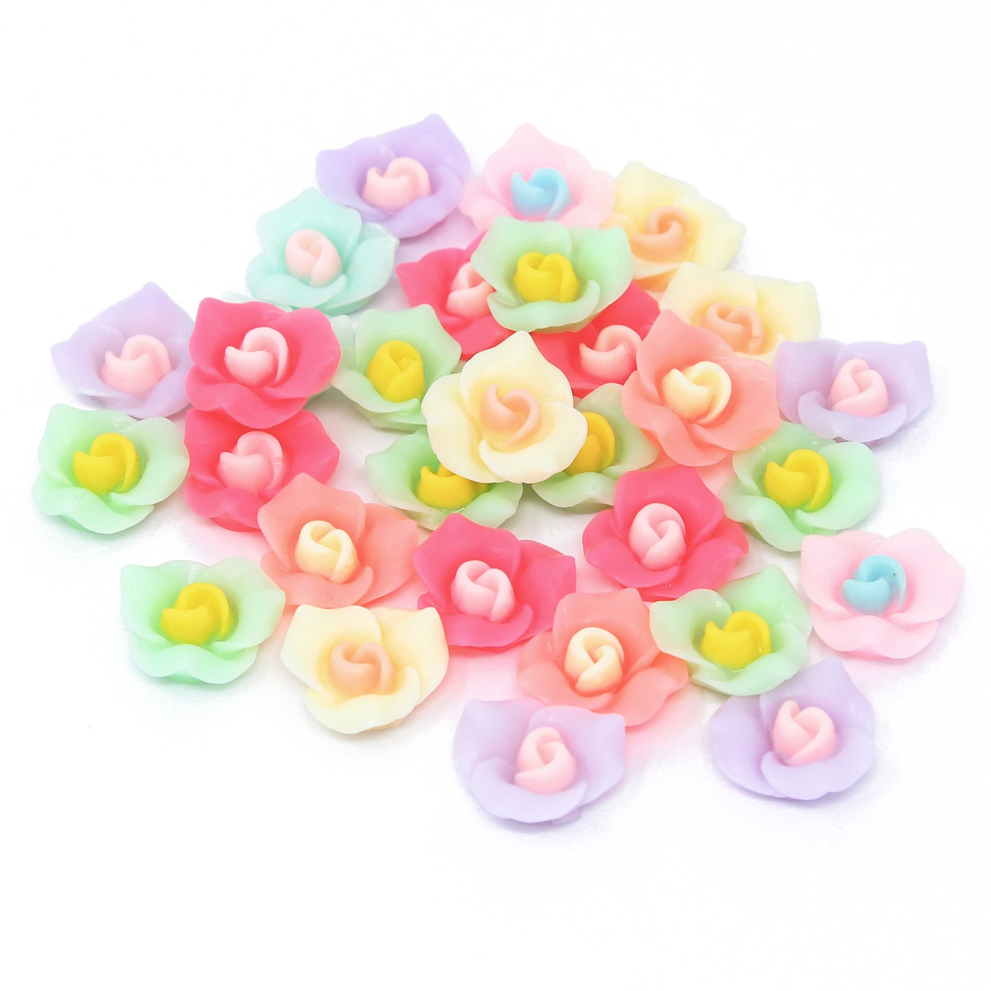 30 Mix Pastel 15mm Peony Rose Flower Resin Flatbacks