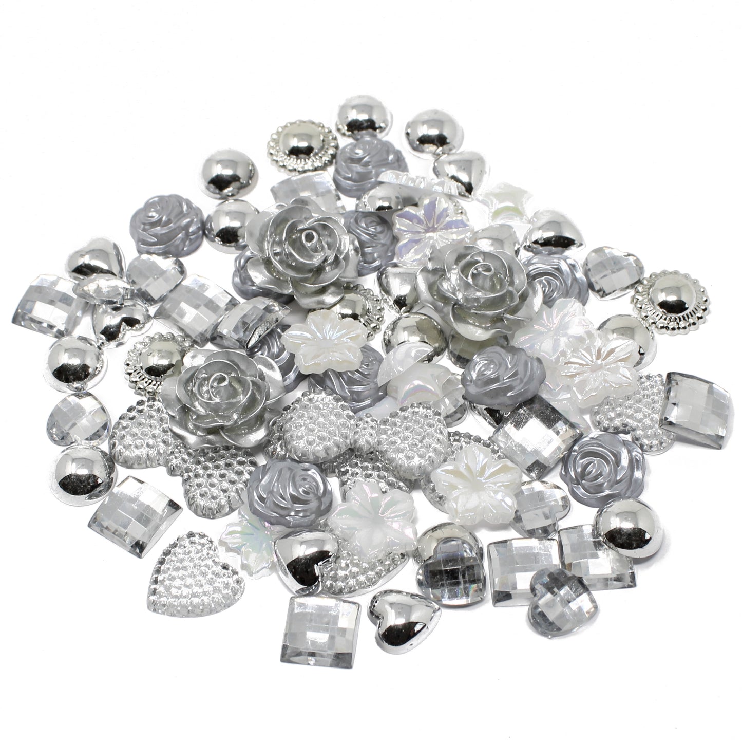 Silver 80 Mix Resin Craft Embellishment Flatbacks