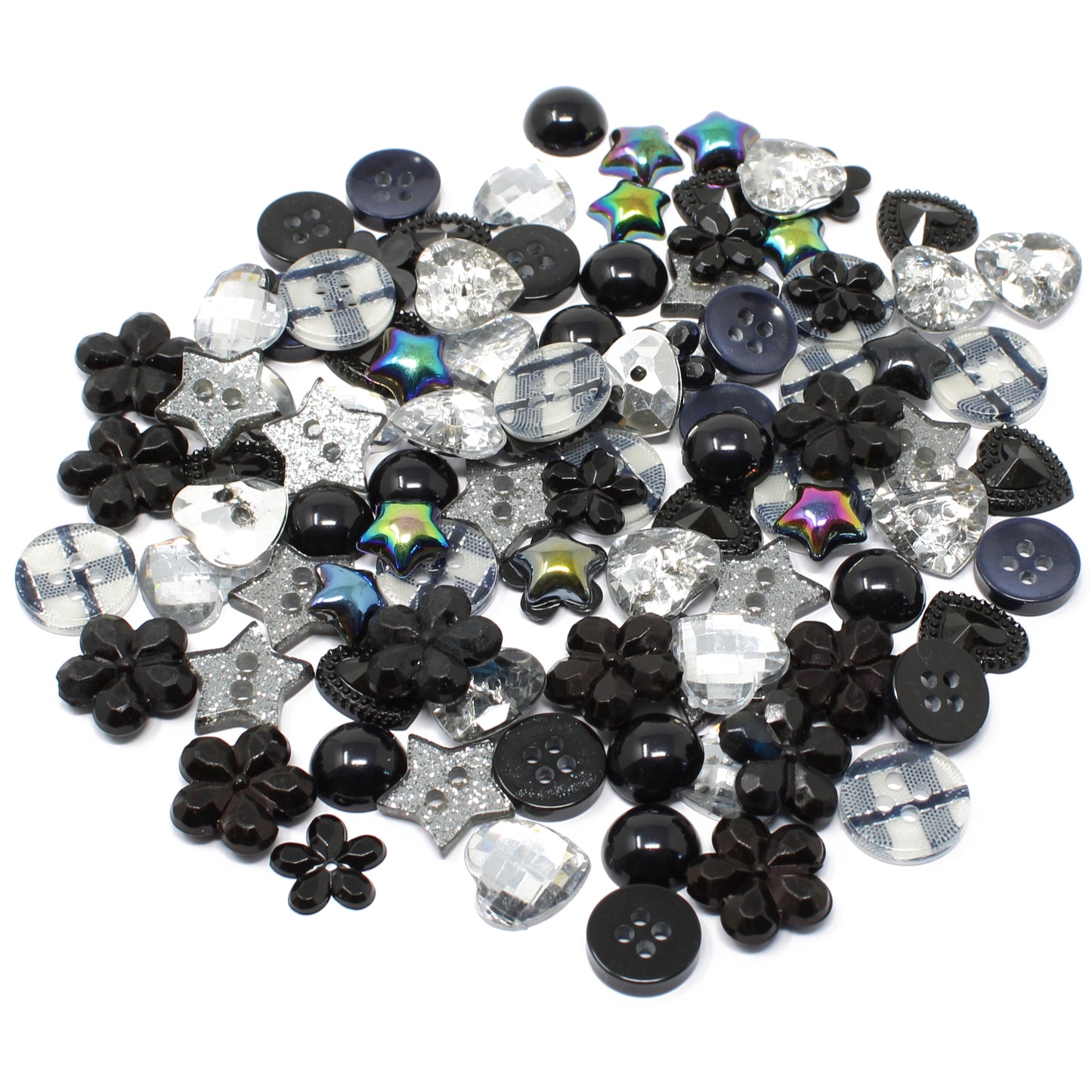 Black/Silver Mix 100 Mix Acrylic & Resin Buttons & Flatbacks