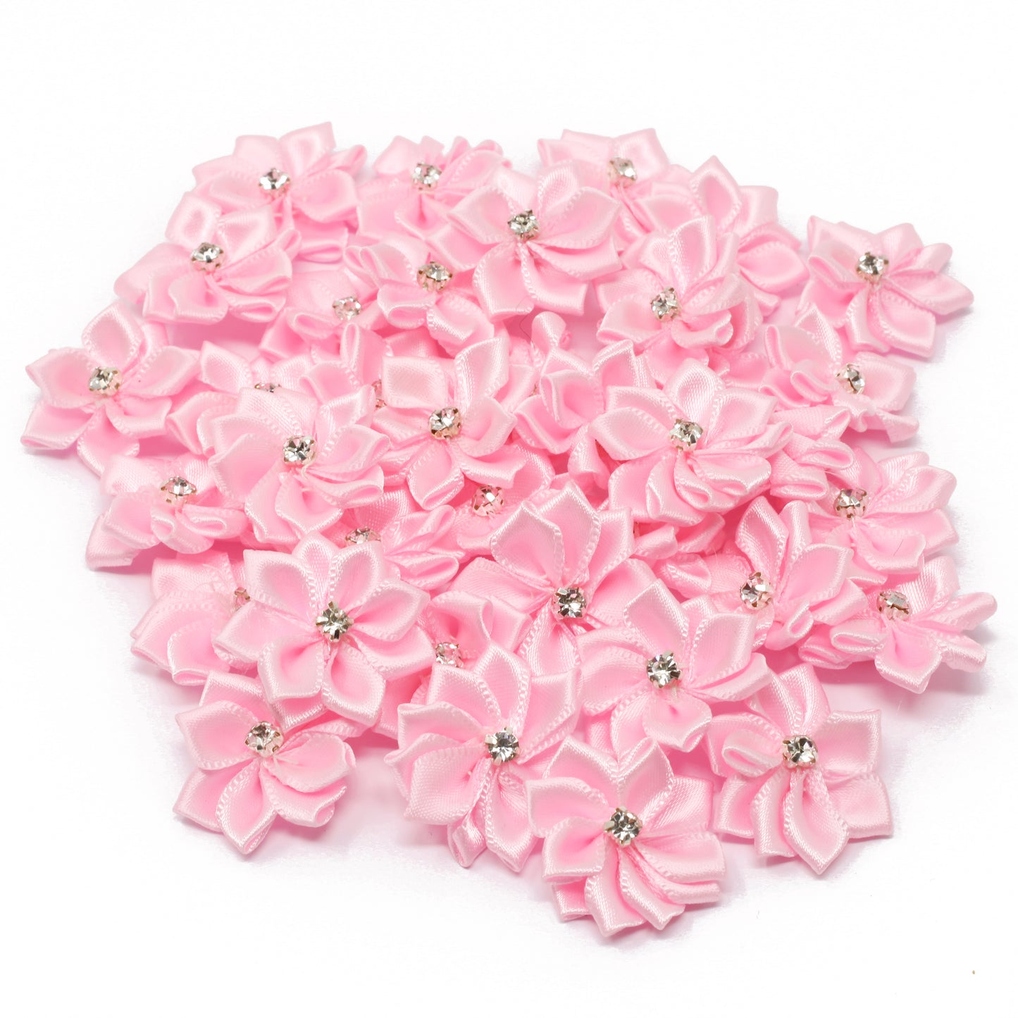 25mm Satin Ribbon Flowers With Rhinestone Diamante Centre