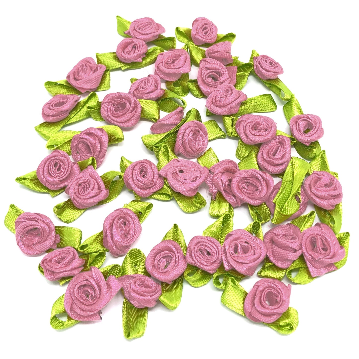 Mauve Mini 15mm Rose Satin Ribbon Rose Buds With Base