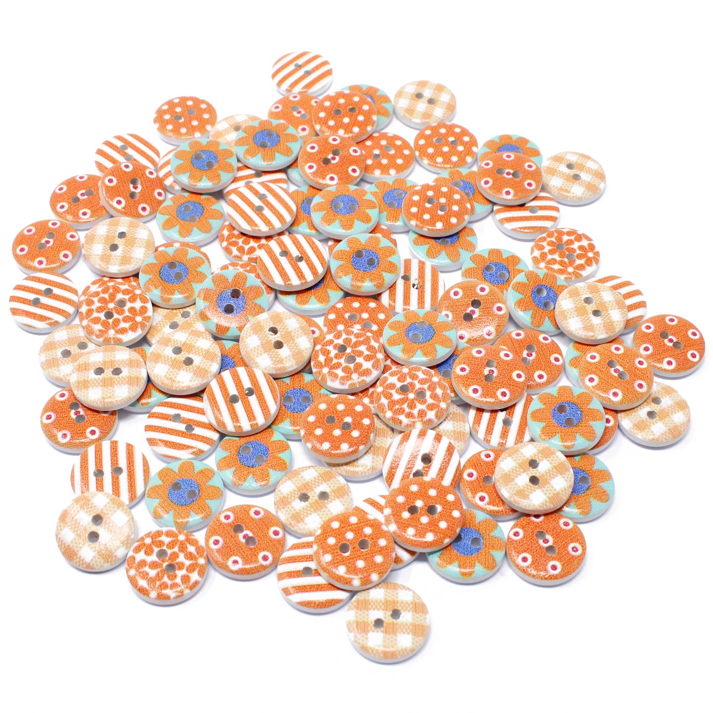 Orange Mix 100 Mixed 15mm Round Wooden Craft Buttons