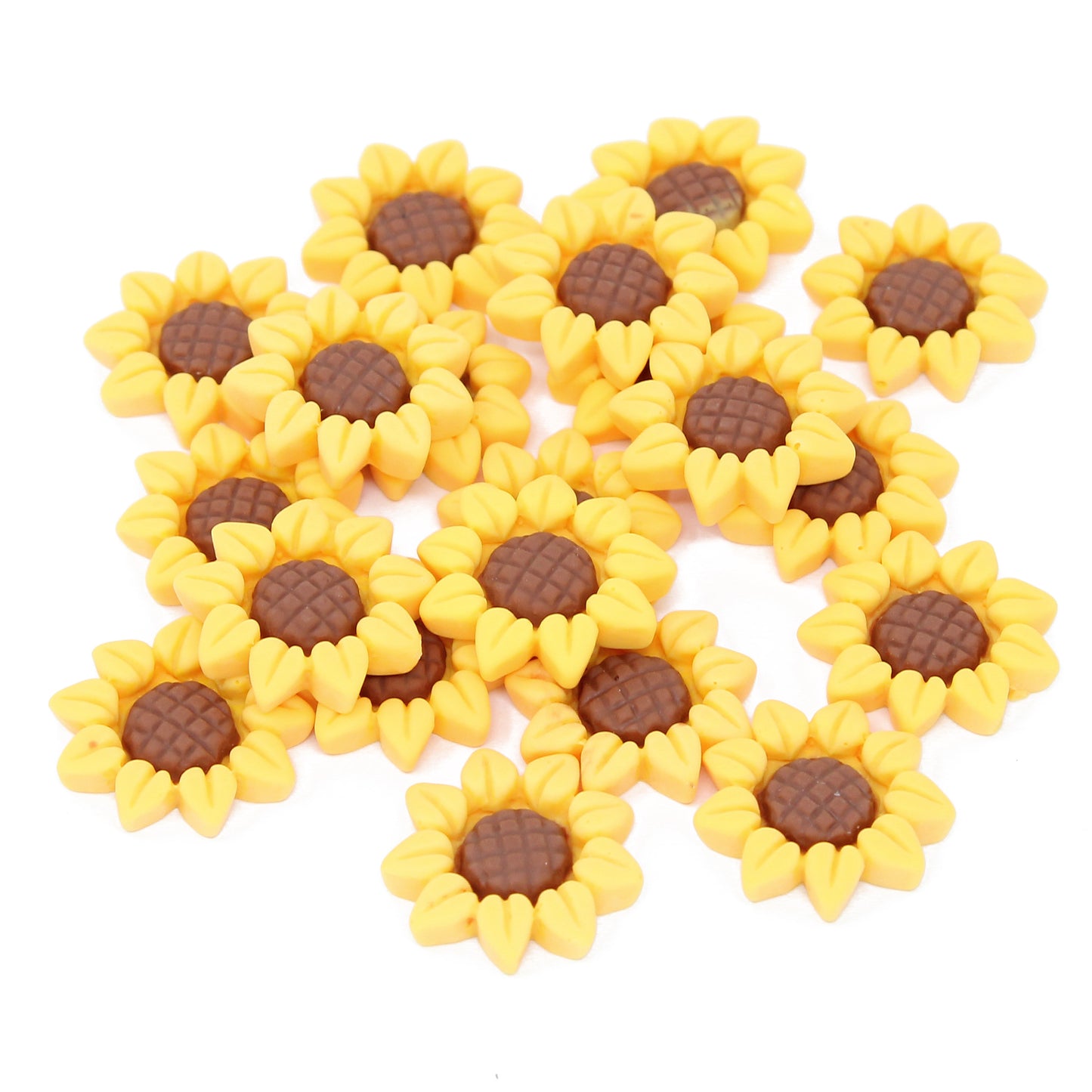 20x Yellow 20mm Petal Detailed Sunflower Resin Flatbacks
