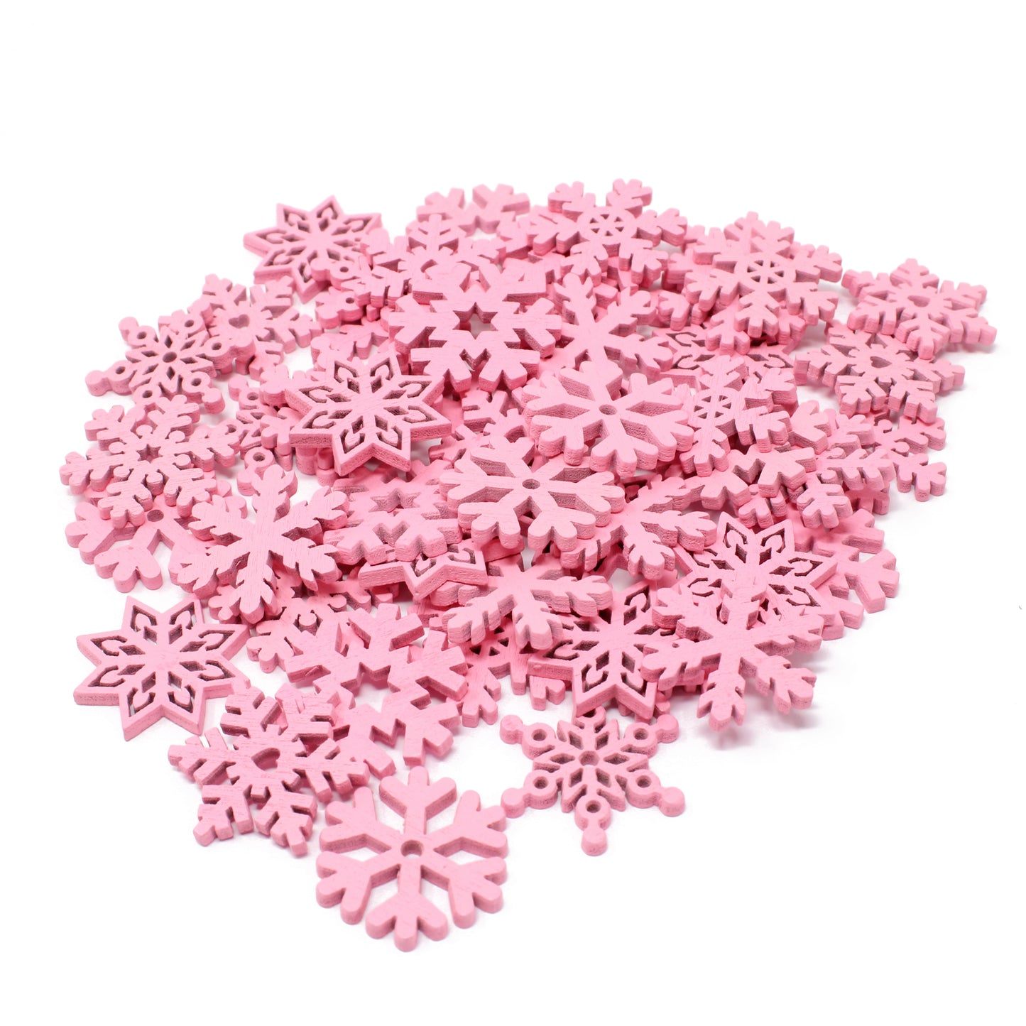 Pink 50 Mix Wooden Christmas Snowflakes