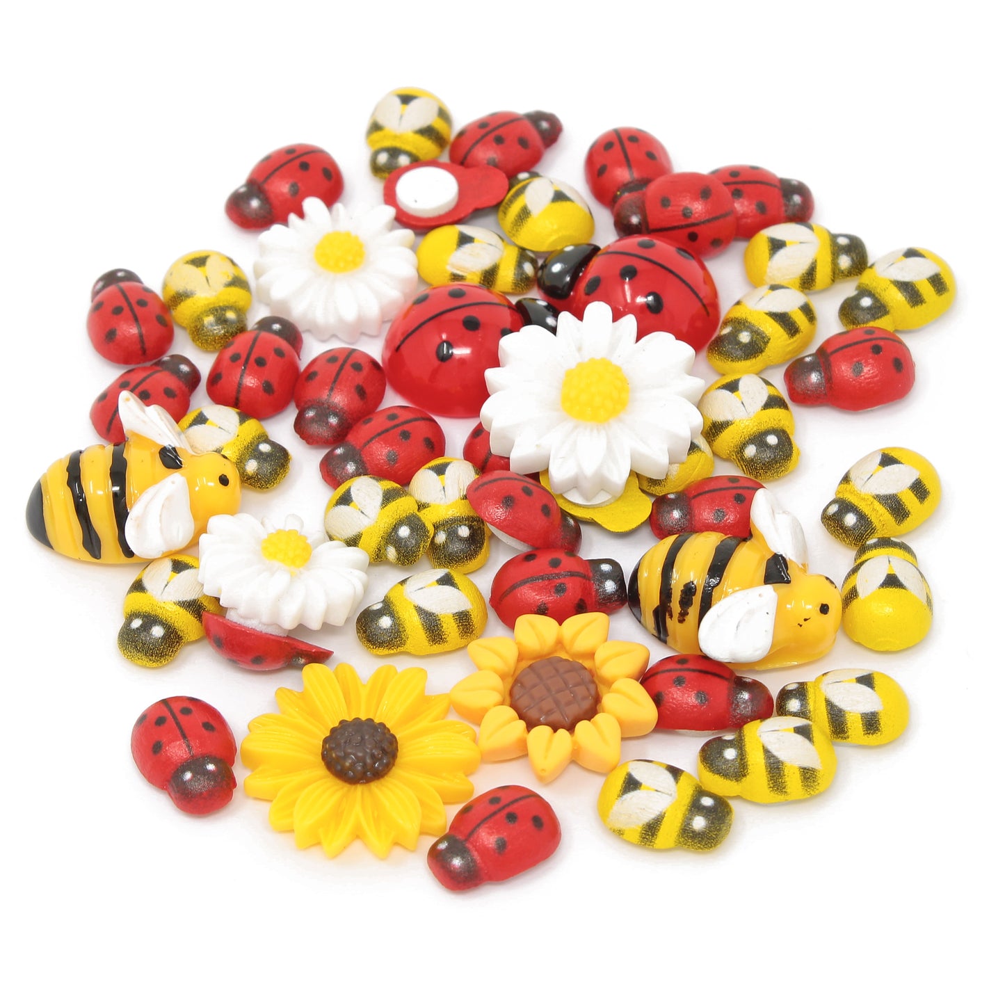 50 Mix Flower & Insect Resin & Wood Self-Adhesive Flatbacks