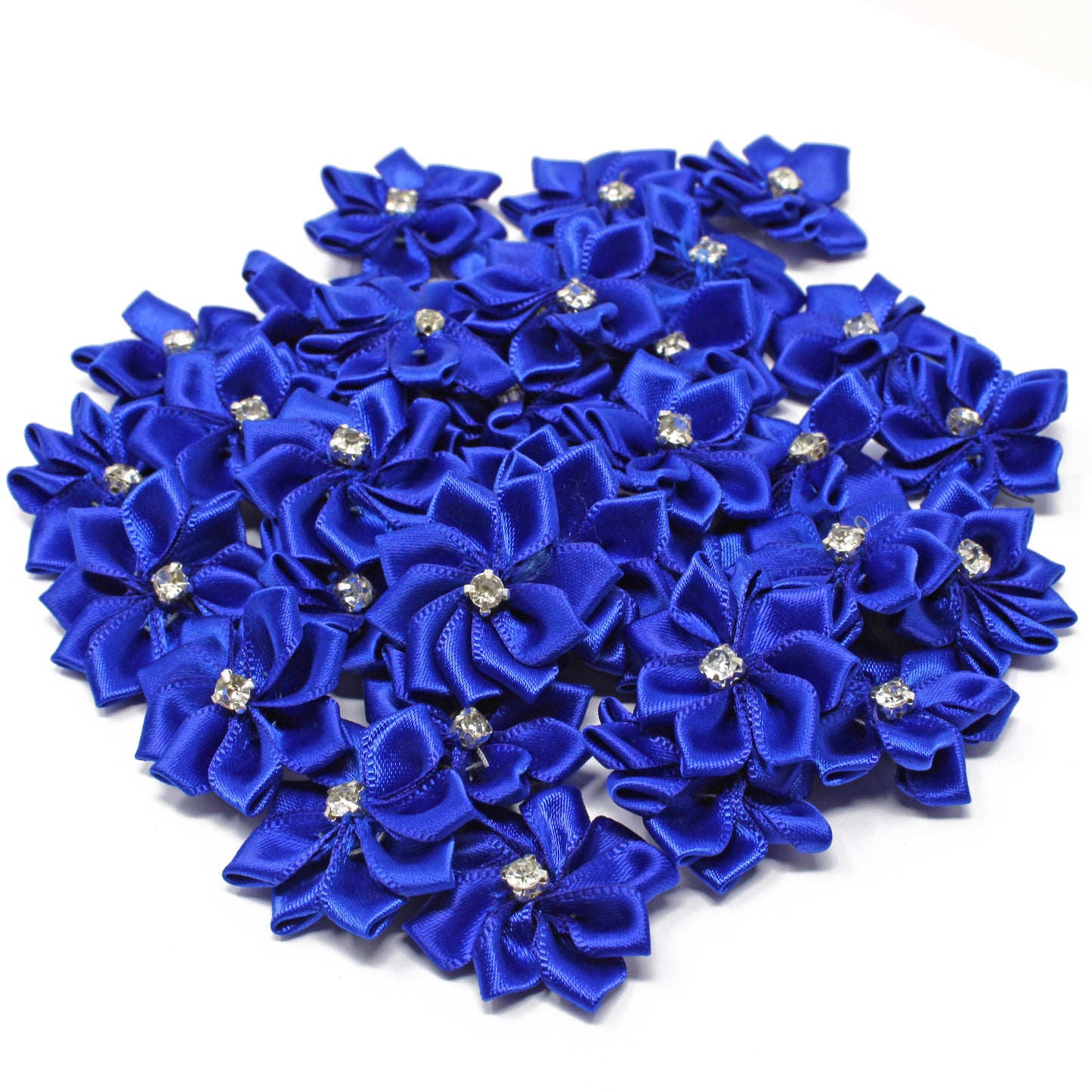 25mm Satin Ribbon Flowers With Rhinestone Diamante Centre