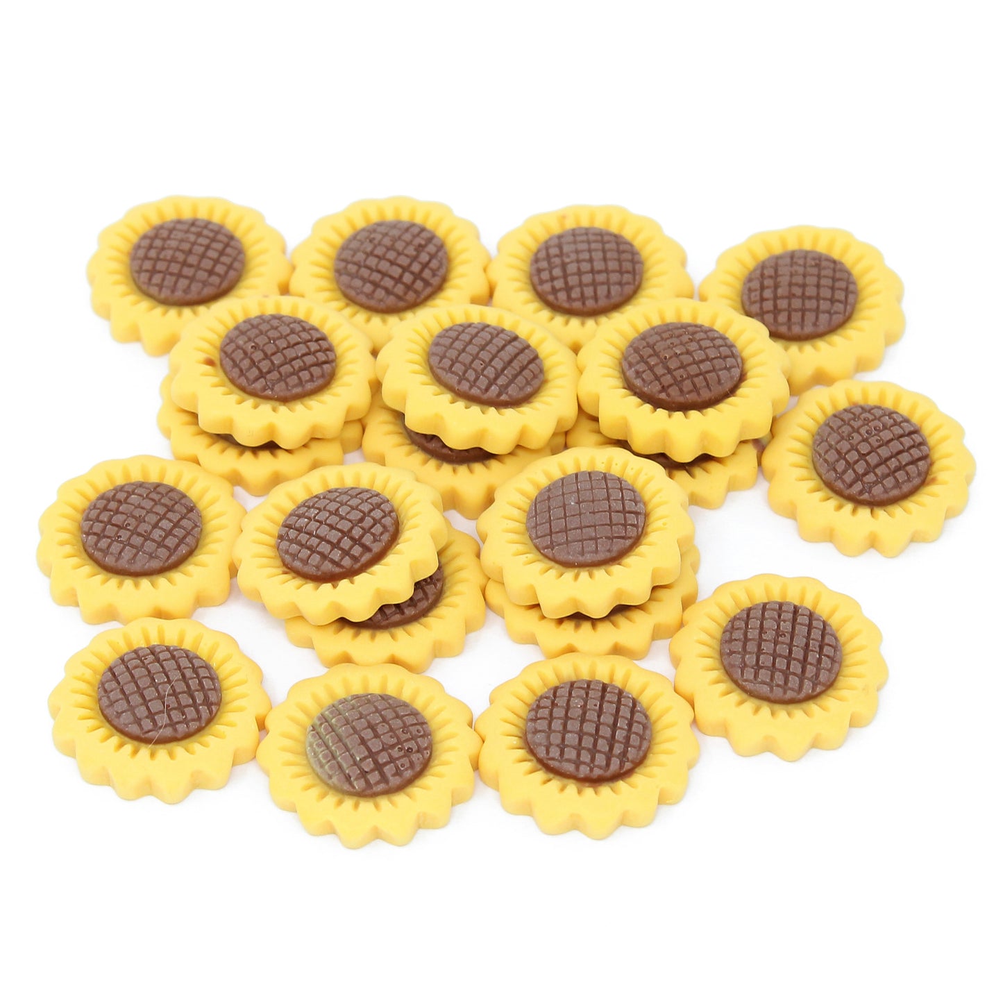 20x Yellow 20mm Rustic Sunflower Resin Flatbacks