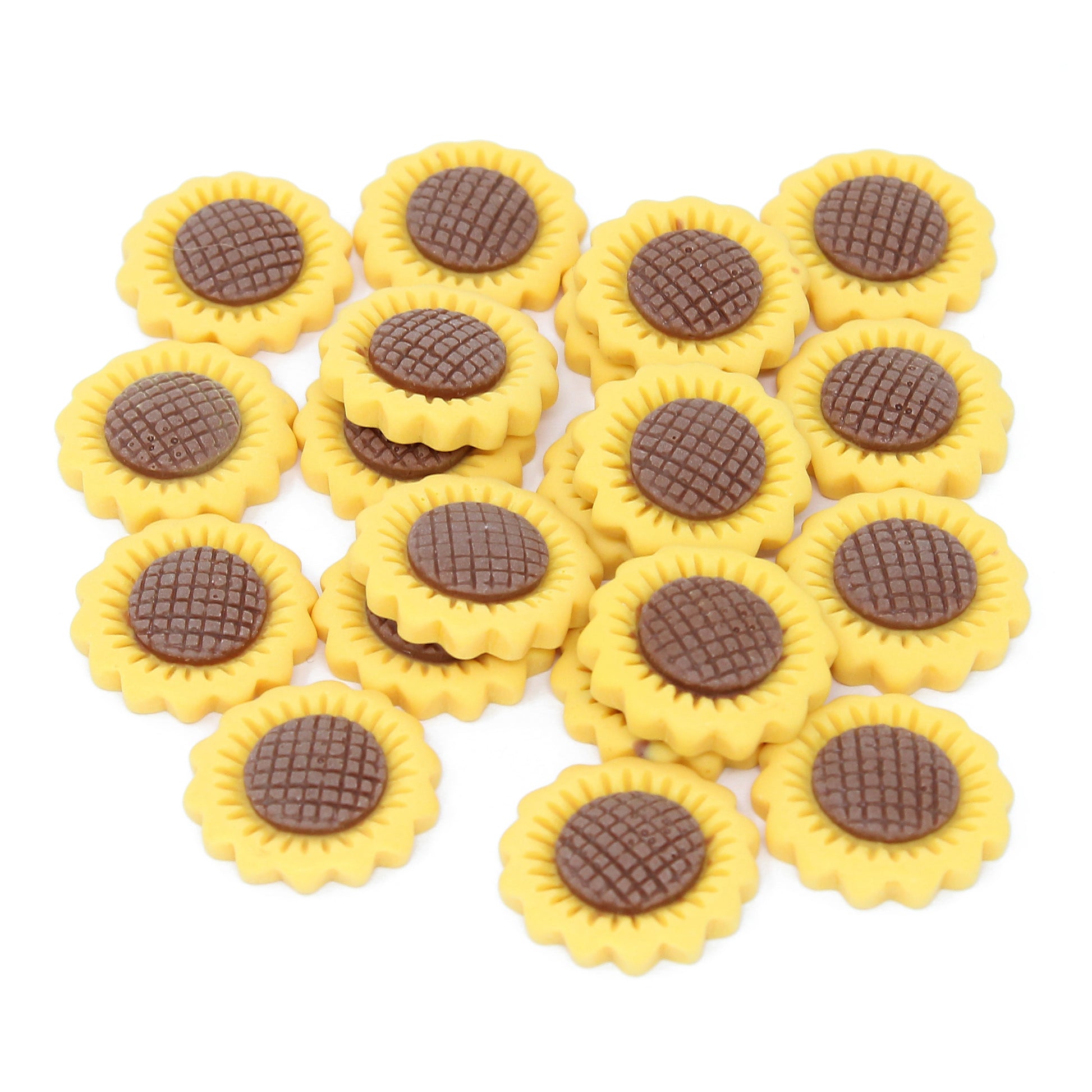 20x Yellow 20mm Rustic Sunflower Resin Flatbacks