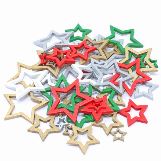Christmas Mix 50 Mixed Size Cut Out Christmas Wood Stars