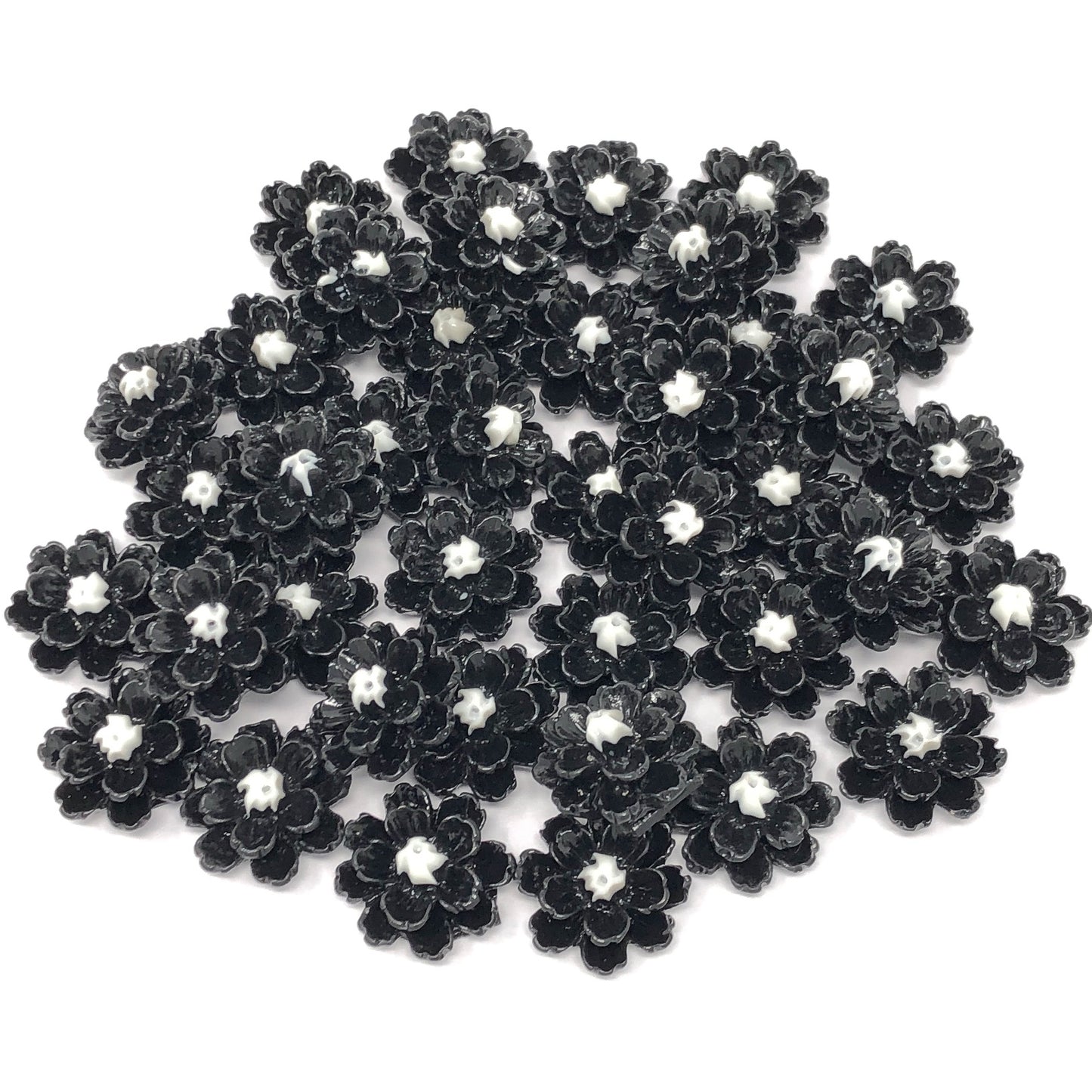 Black 13mm Resin Flower Flatbacks - Pack of 40