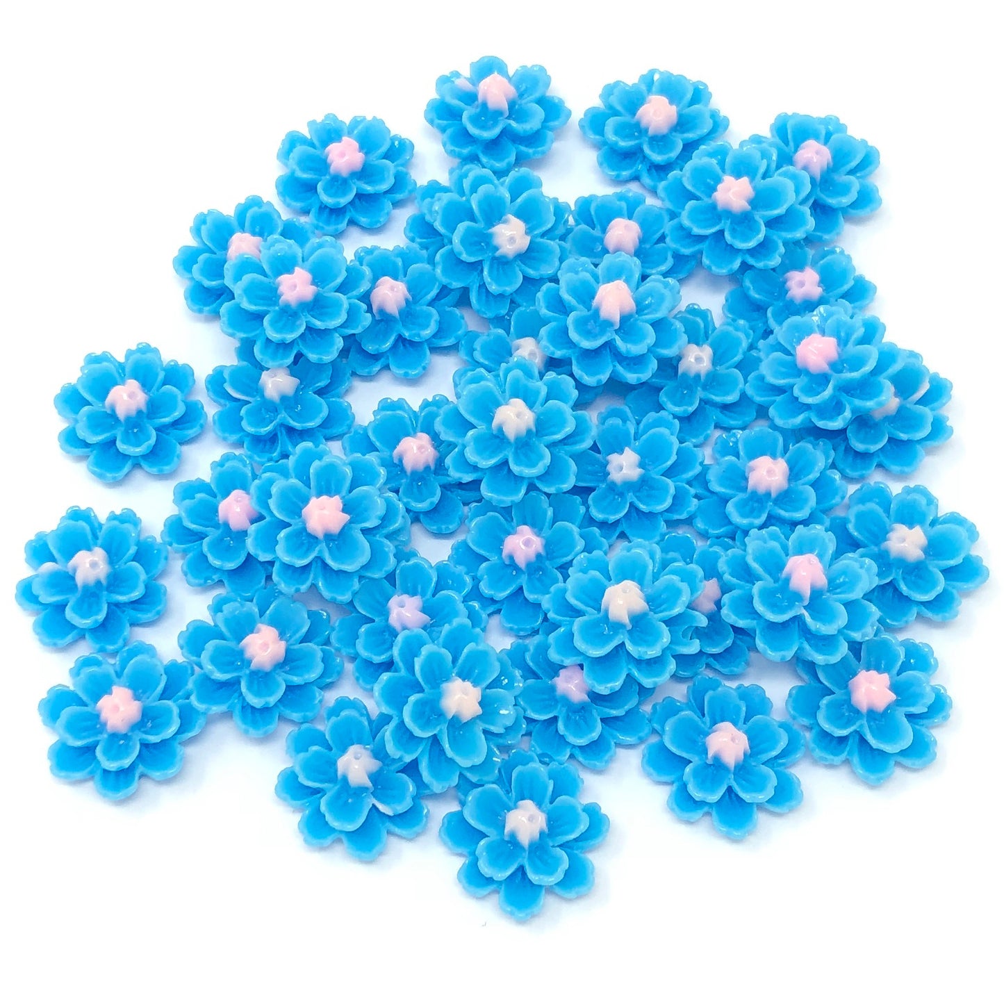 Blue 13mm Resin Flower Flatbacks - Pack of 40