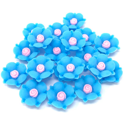 Blue 20mm Soft Feel Rose Flower Flatbacks - Pack of 20