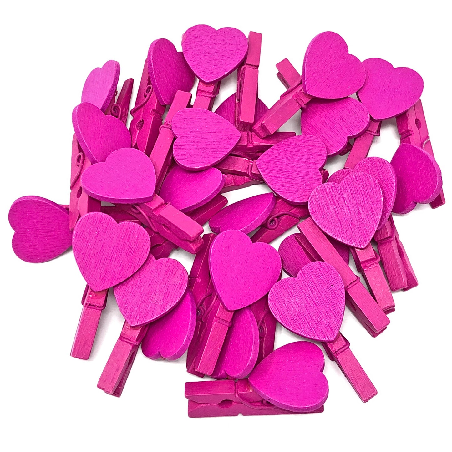 Bright Pink 30mm Coloured Pegs with Matching 18mm Coloured Hearts