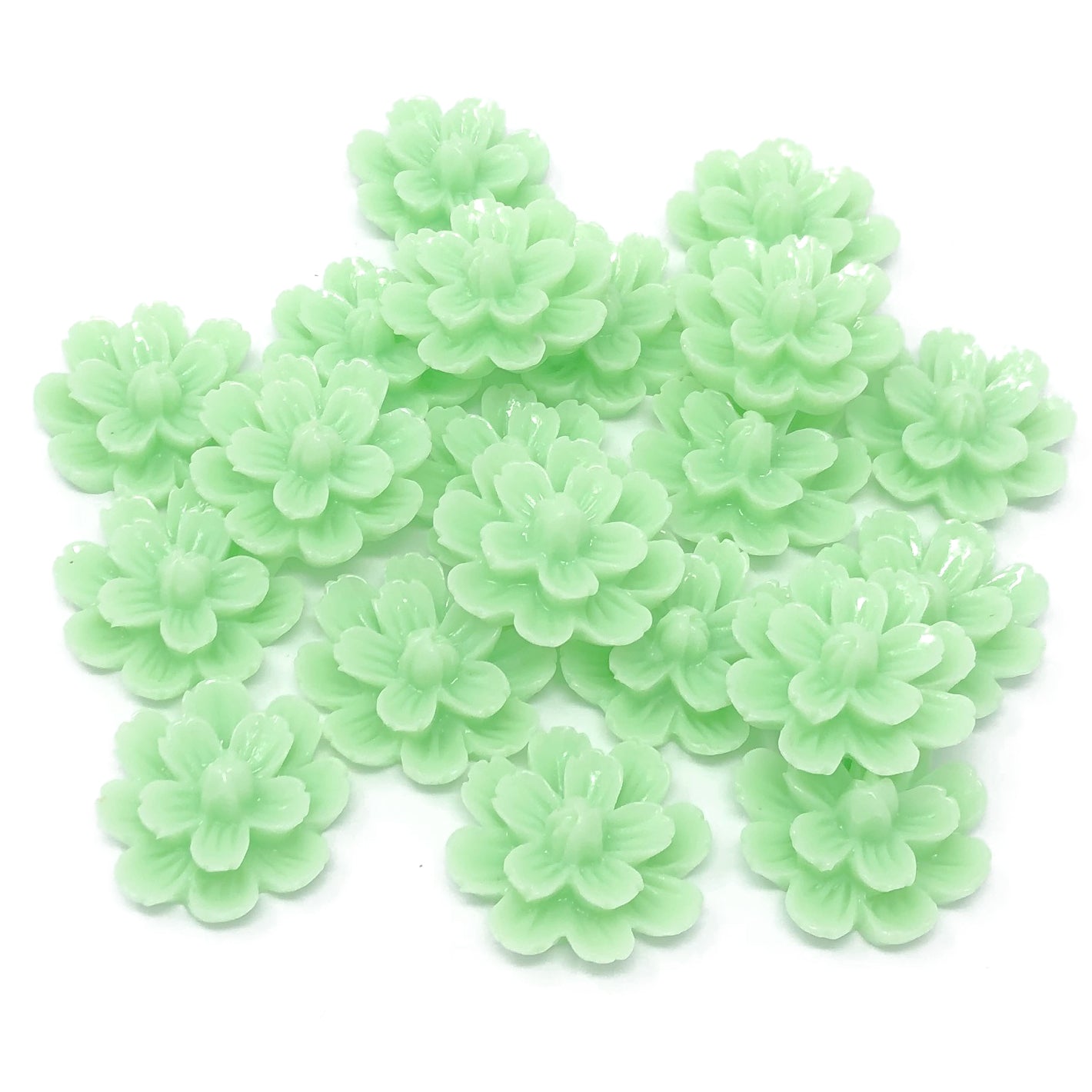 Green 20mm Resin Flower Flatbacks - Pack of 20