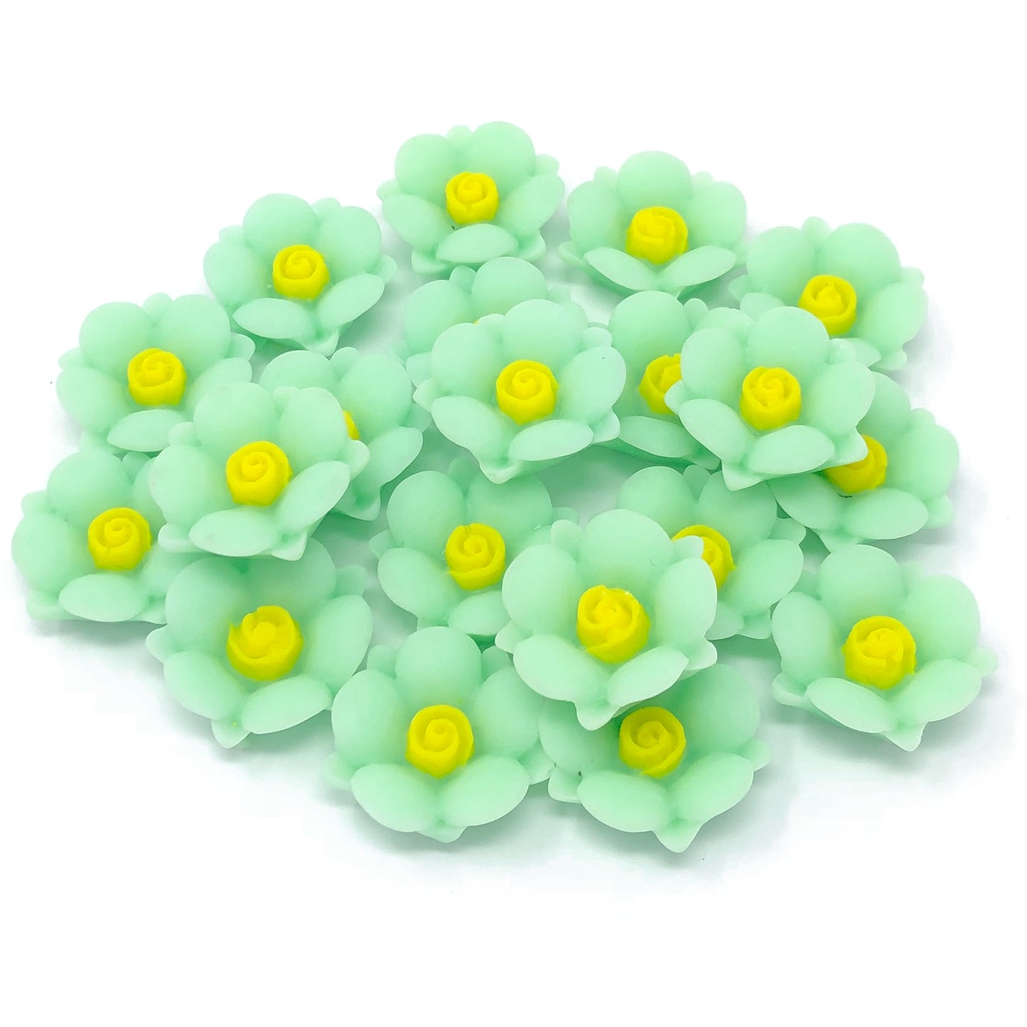 Green 20mm Soft Feel Rose Flower Flatbacks - Pack of 20