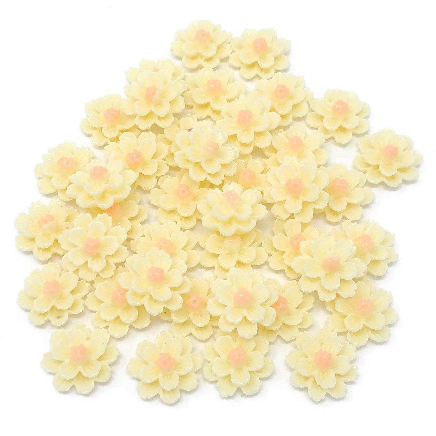 Ivory 13mm Resin Flower Flatbacks - Pack of 40