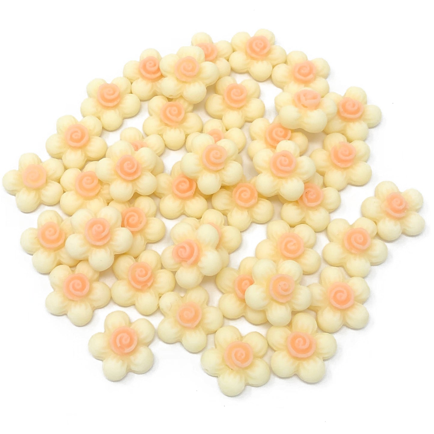 Ivory 13mm Soft Feel Resin Flower Flatbacks - Pack of 40