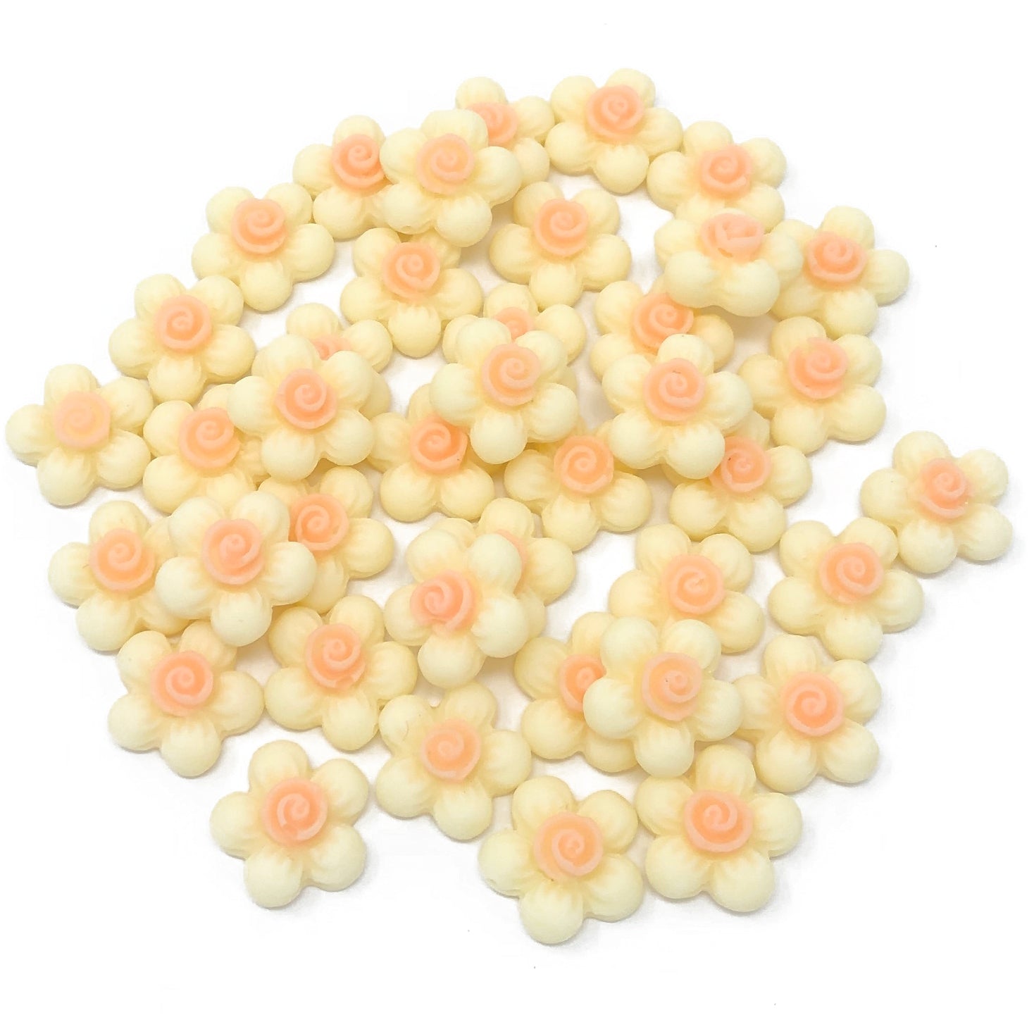 Ivory 13mm Soft Feel Resin Flower Flatbacks - Pack of 40