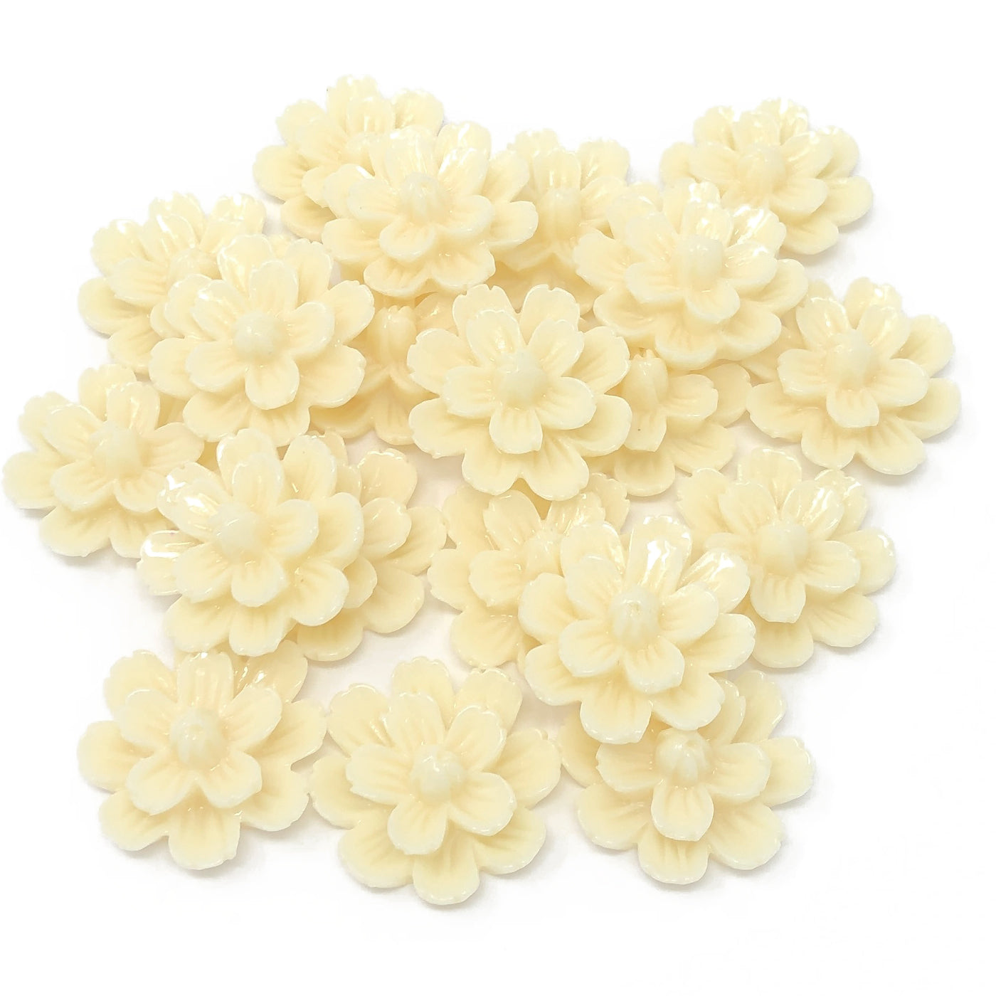 Ivory 20mm Resin Flower Flatbacks - Pack of 20