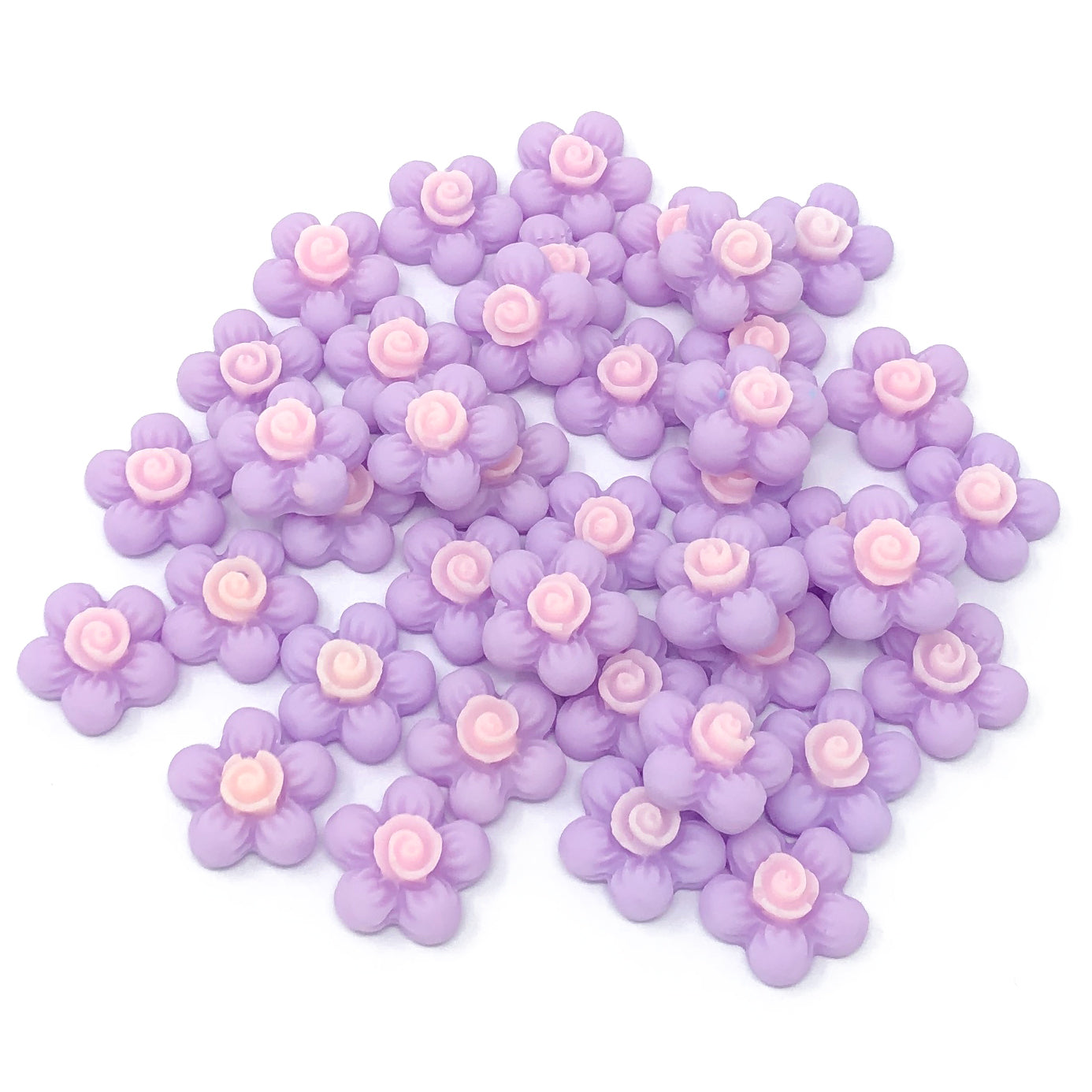 Lilac 13mm Soft Feel Resin Flower Flatbacks - Pack of 40