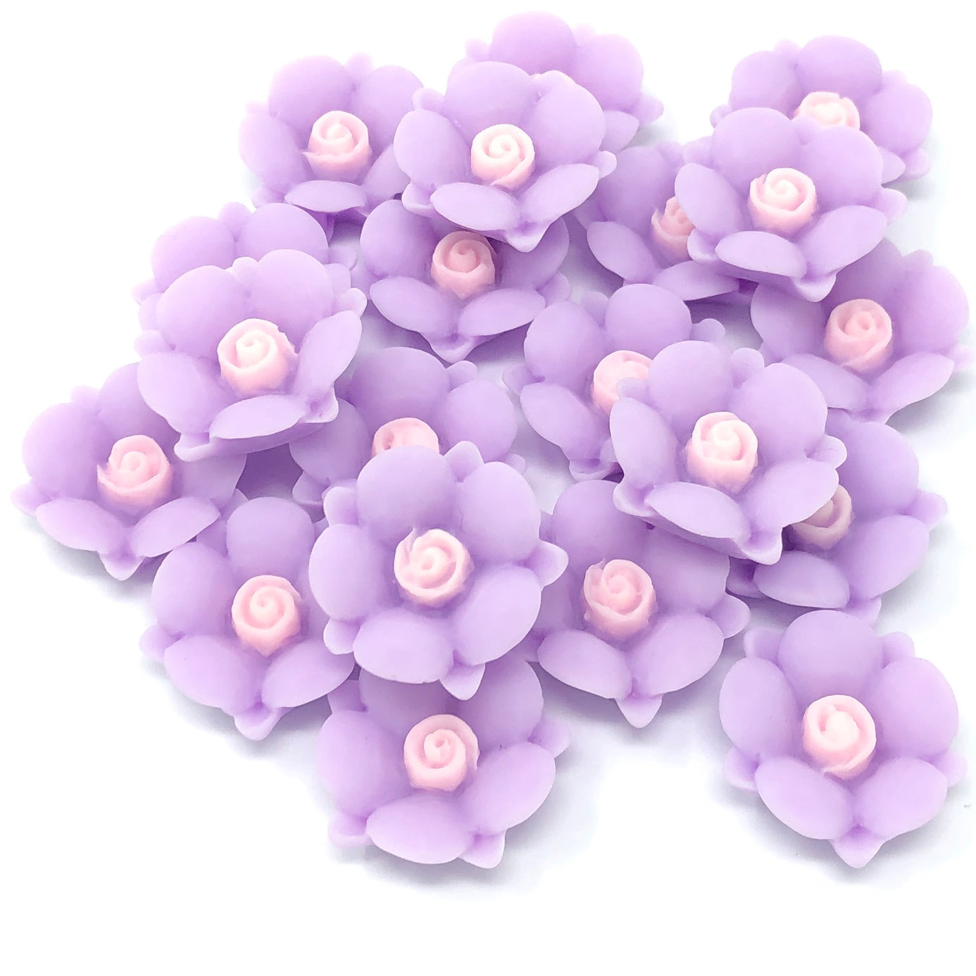 Lilac 20mm Soft Feel Rose Flower Flatbacks - Pack of 20