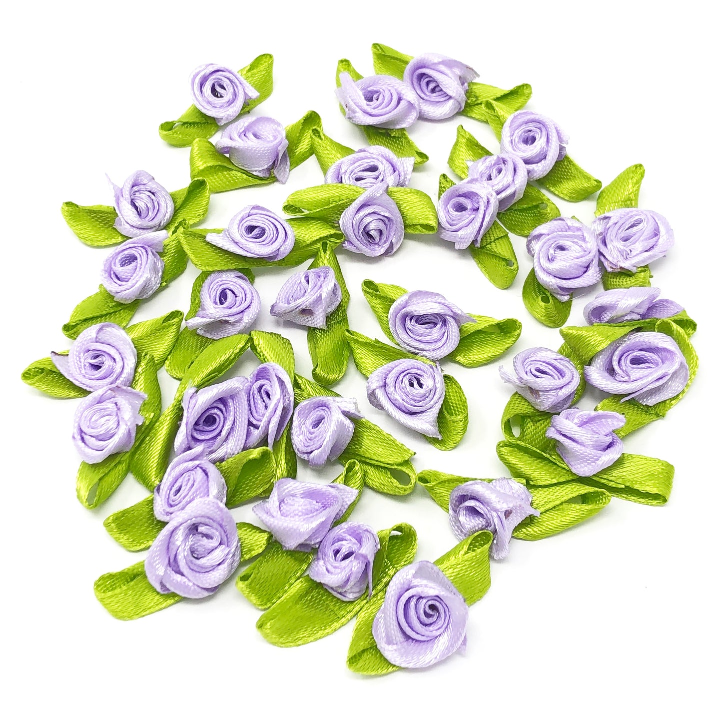 Lilac Mini 15mm Rose Satin Ribbon Rose Buds With Base