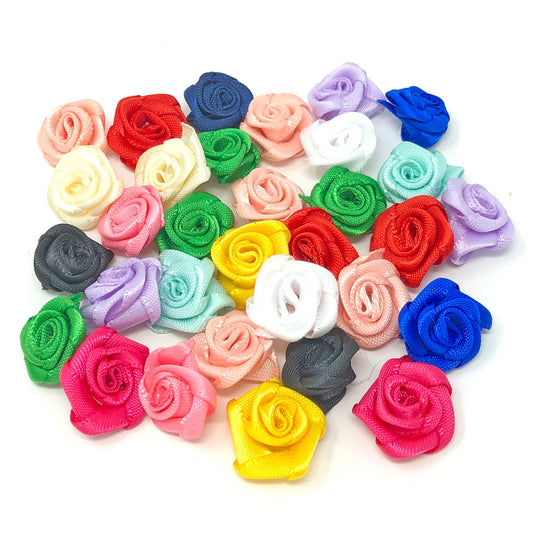 Multicoloured 15mm Miniature Satin Ribbon Roses