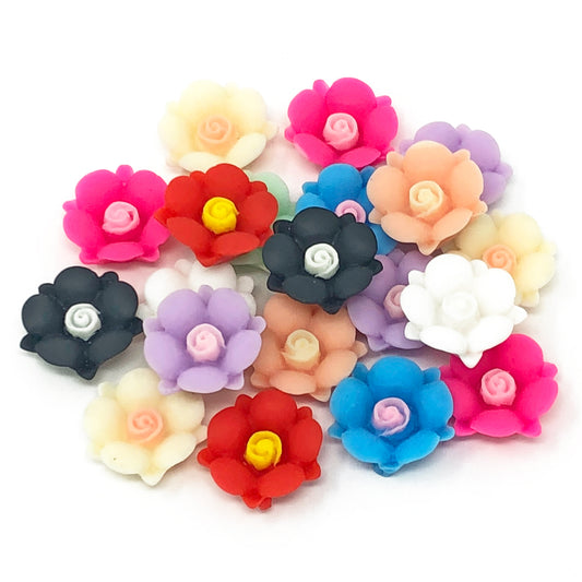 Multicoloured 20mm Soft Feel Rose Flower Flatbacks - Pack of 20