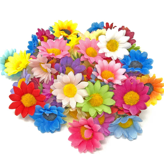 Multicoloured 35mm Synthetic Daisy Flowers (Faux Silk) - Mini Daisy Heads