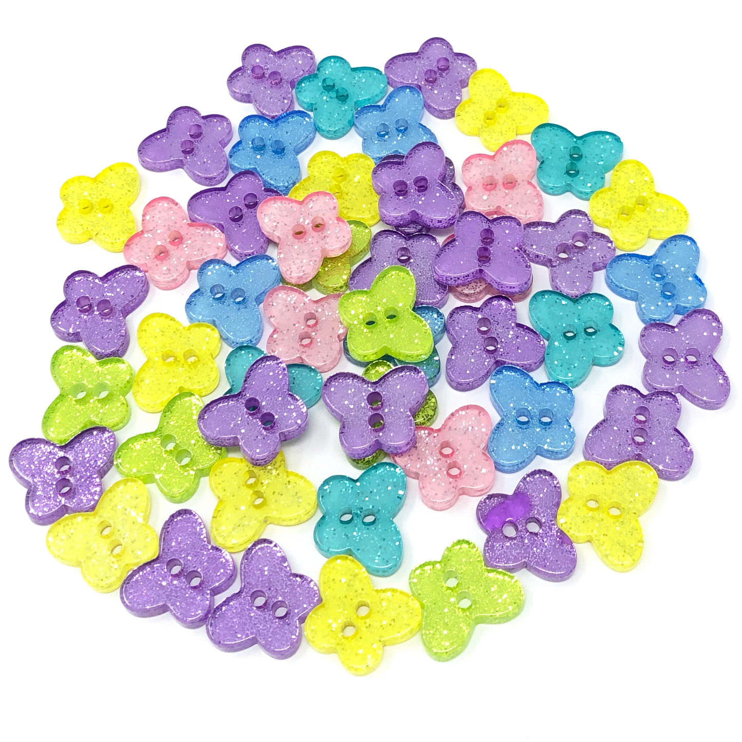 Pastel Mix 50 Mix Glitter Butterfly 13mm Resin Buttons