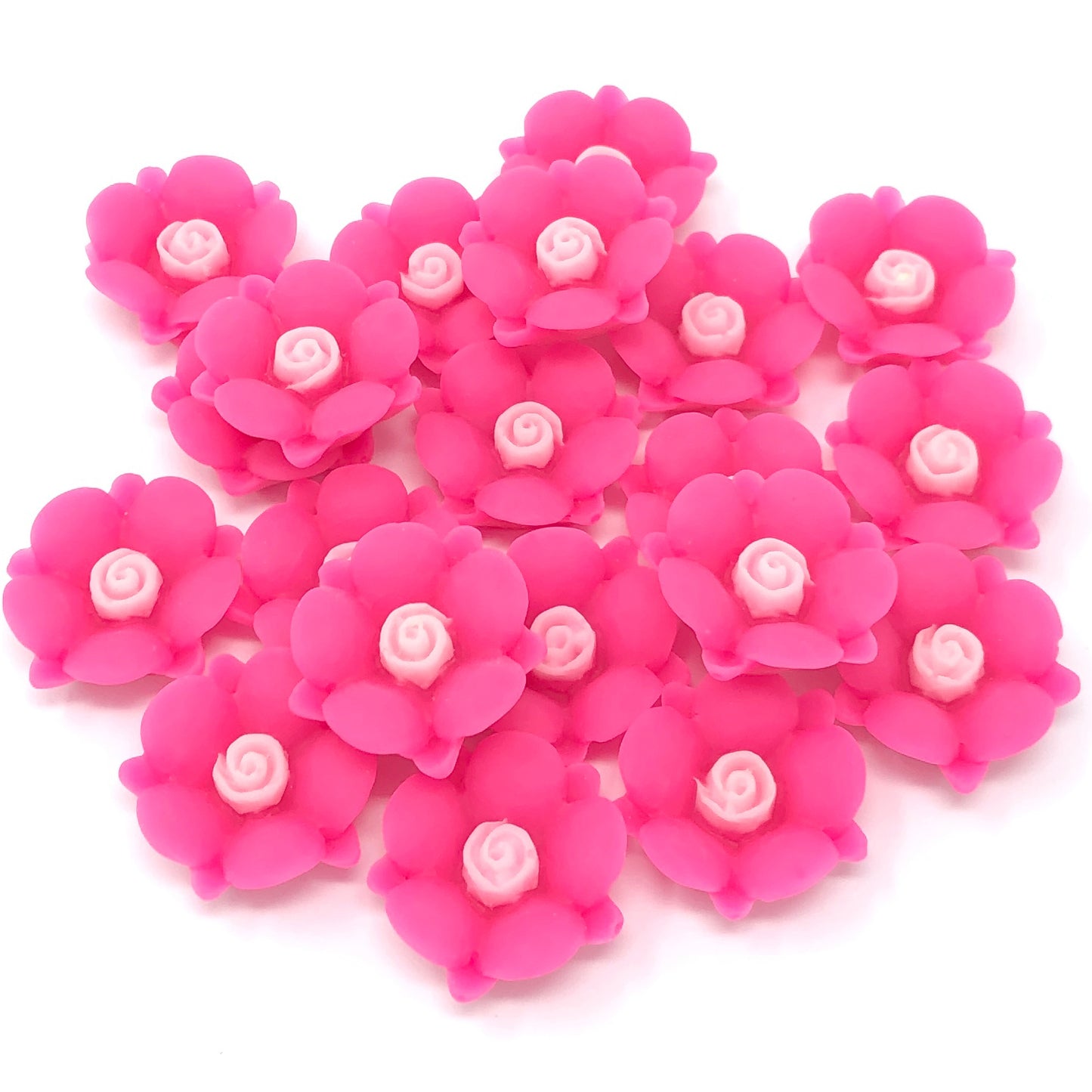 Pink 20mm Soft Feel Rose Flower Flatbacks - Pack of 20