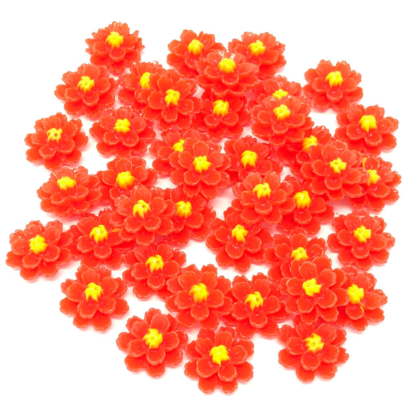 Red 13mm Resin Flower Flatbacks - Pack of 40