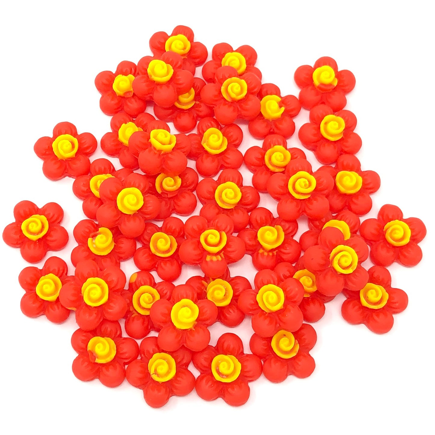 Red 13mm Soft Feel Resin Flower Flatbacks - Pack of 40