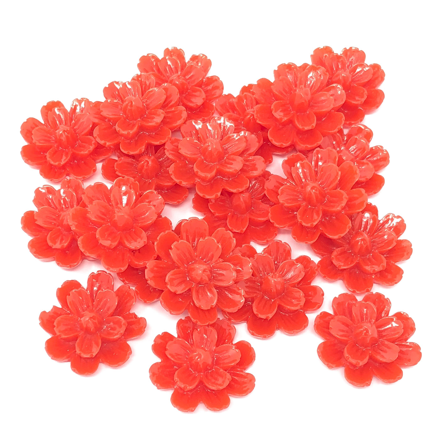 Red 20mm Resin Flower Flatbacks - Pack of 20