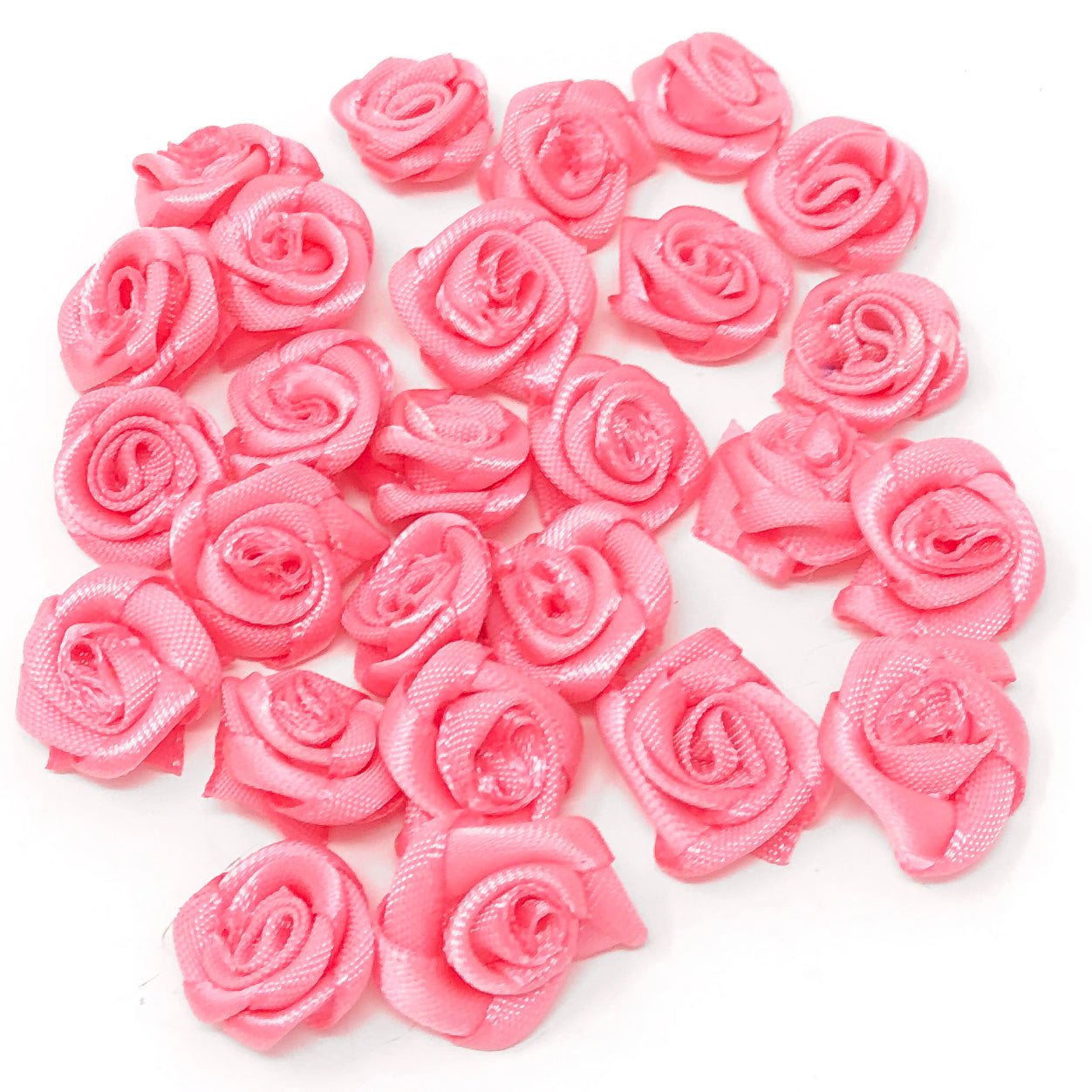 Watermelon Pink 15mm Miniature Satin Ribbon Roses