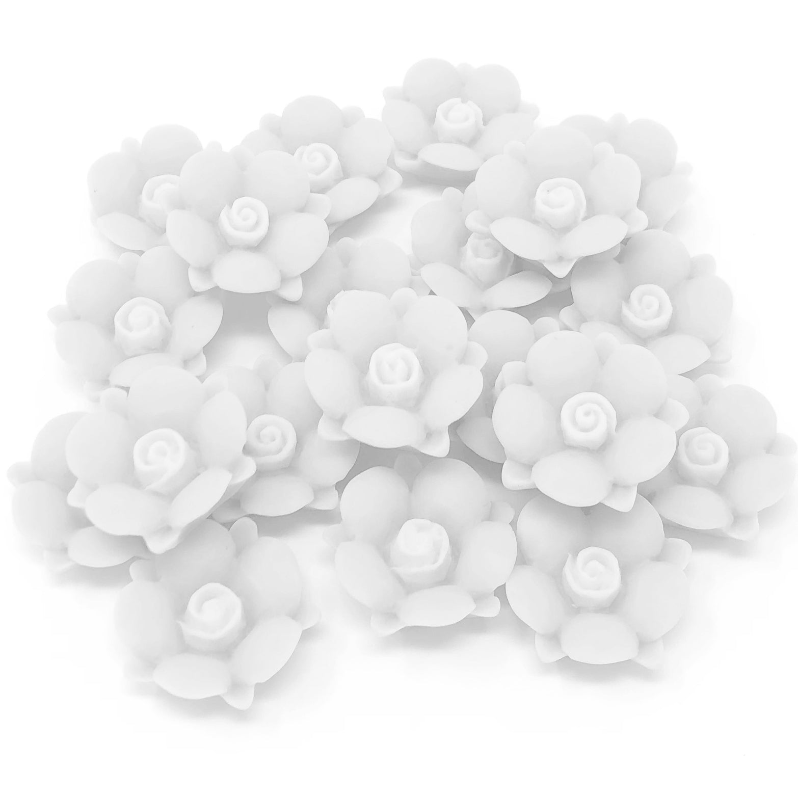 White 20mm Soft Feel Rose Flower Flatbacks - Pack of 20