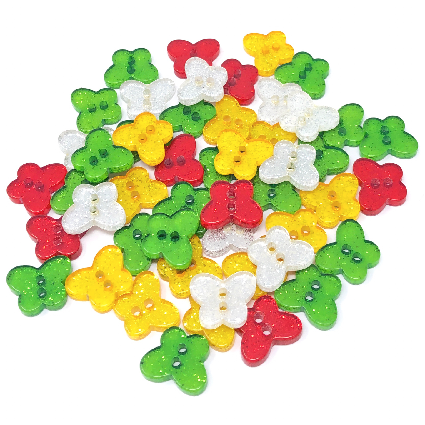 Christmas Mix 50 Mix Glitter Butterfly 13mm Resin Buttons