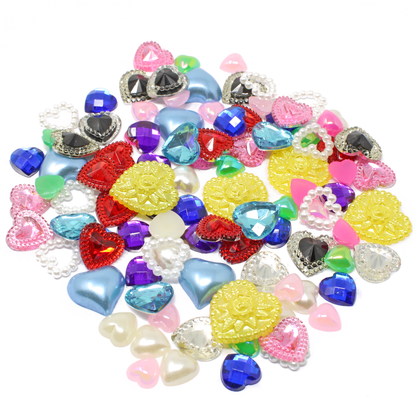 Multicoloured 100 Mix Heart Acrylic & Resin Buttons & Flatbacks