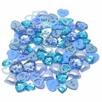 Blue 100 Mix Heart Acrylic & Resin Buttons & Flatbacks
