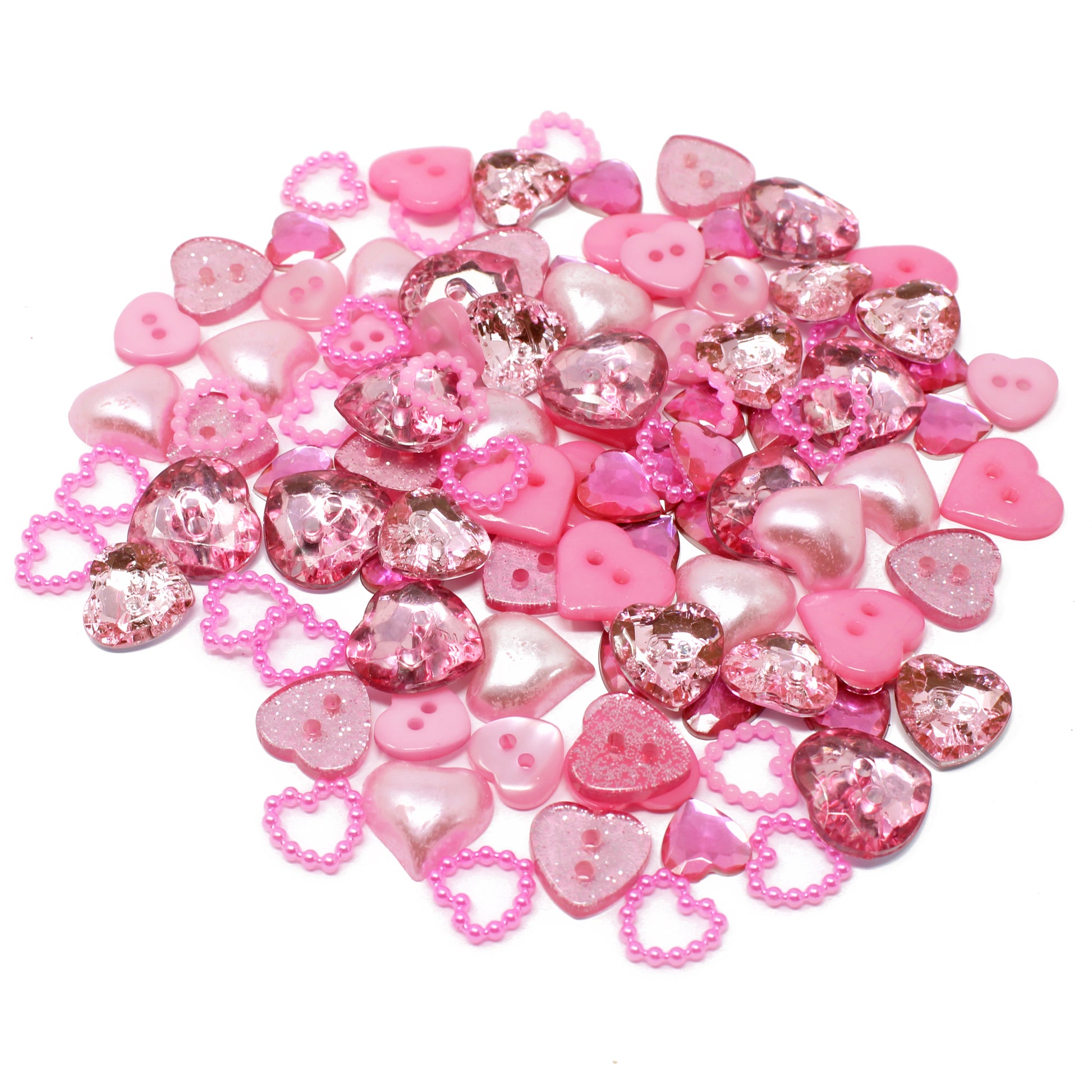 Pink 100 Mix Heart Acrylic & Resin Buttons & Flatbacks