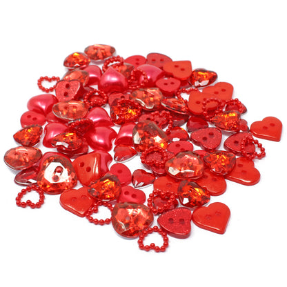 Red 100 Mix Heart Acrylic & Resin Buttons & Flatbacks