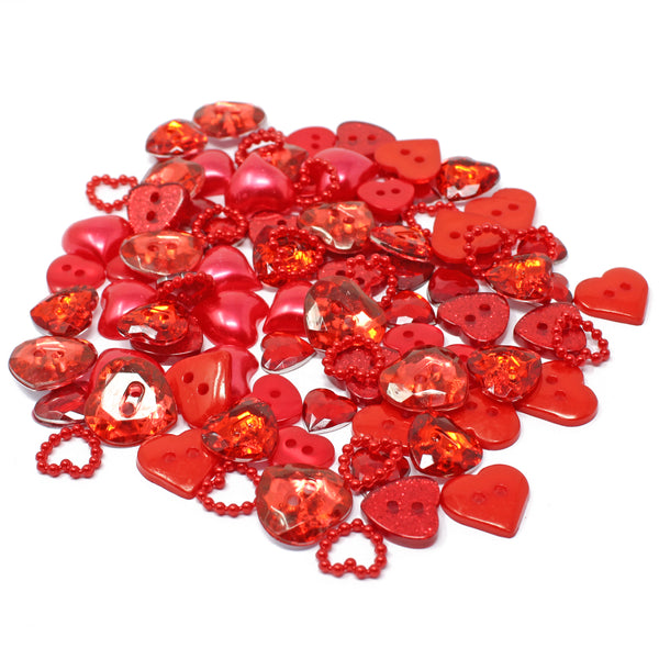 100 Mix Heart Acrylic & Resin Buttons & Flatbacks