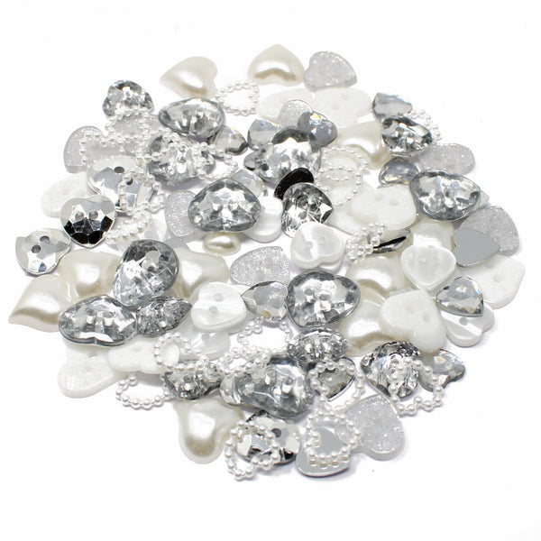 100 Mix Heart Acrylic & Resin Buttons & Flatbacks