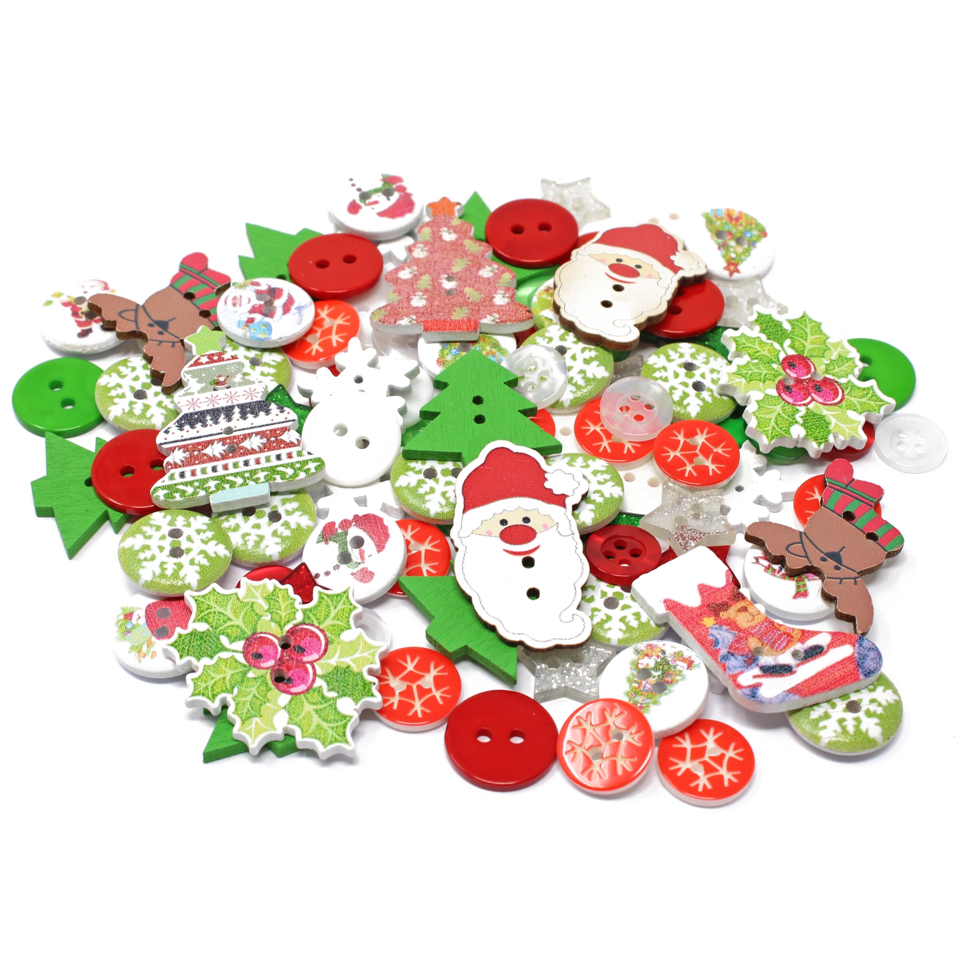 Christmas 100 Mixed Wooden & Acrylic Buttons