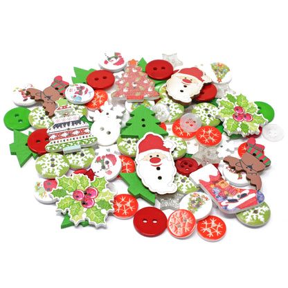 Christmas 100 Mixed Wooden & Acrylic Buttons