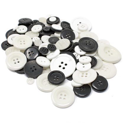 Black & White 100g Bags Of Mix Acrylic & Resin Buttons