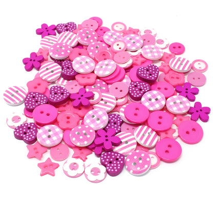 Bright Pink 150 Mix Wood Acrylic & Resin Buttons